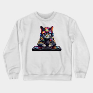 90s Retro DJ Cat Crewneck Sweatshirt